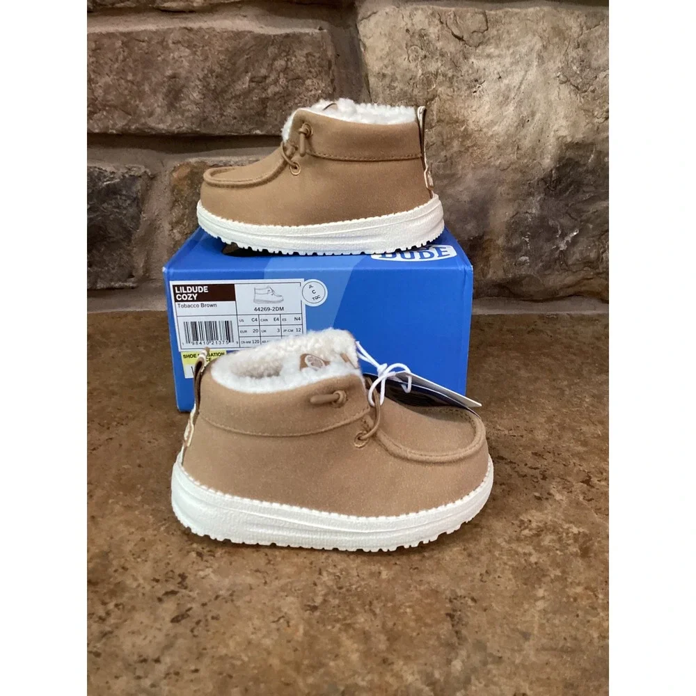 Hey Dude Lildude Cozy Tobacco Brown Faux Fur Infant Boots 44269-2DM Size C2 New